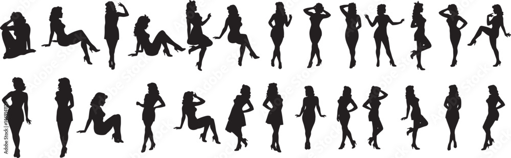 Φωτογραφία Collection of silhouette images showing various poses of women in dresses and he