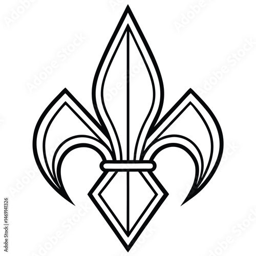 This black tribal design features a fleur de lis vector illustration, a classic tattoo symbol with a flower-like silhouette