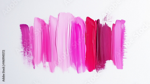 Pink and Magenta Paint Brush Strokes. A vibrant array of abstract brush strokes in varying shades of pink and magenta, creating a textured and artistic swatch on a white background. Perfect for beauty