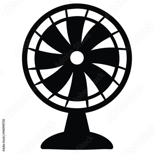 Vintage metal fan illustration isolated on black shows a cool air ventilation design
