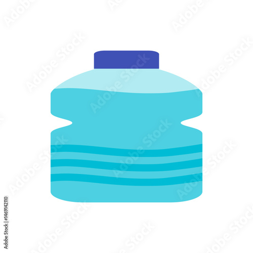 Illustration of a light blue water bottle with a dark blue cap and wavy lines indicating liquid level inside bottle