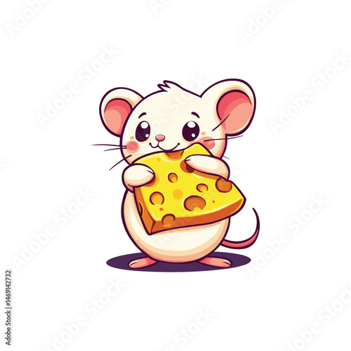 cute mouse mascot hugging cheese vector