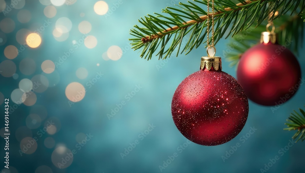 Sparkling Christmas baubles hanging on a festive branch , holiday season, shiny bauble Sparkling Christmas baubles hanging on a festive branch , holiday season, shiny bauble