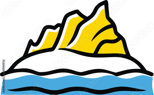 A vector illustration shows a cartoon boat and a ship sailing on the blue sea under the summer sun, with a beautiful ocean landscape featuring waves and a distant mountain