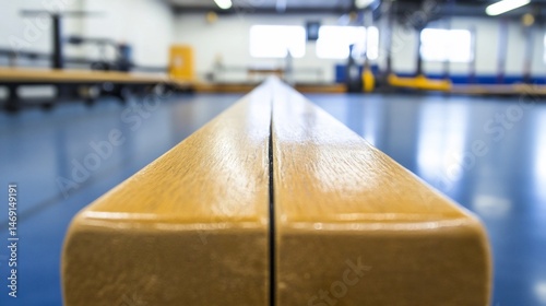 Low Angle Shot of a Wooden Balance Beam in a Gymnast's Training Center
