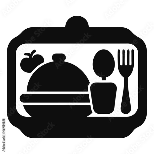 This vector illustration showcases a restaurant menu design with a prominent restaurant cloche icon, a symbol of fine food service