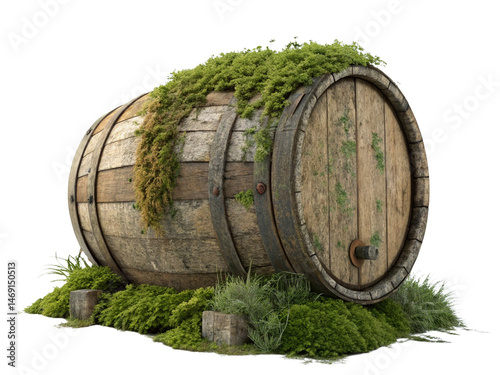 Old oak barrel isolated on a white background.