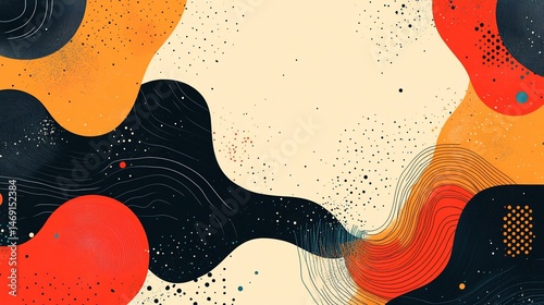 Abstract composition featuring organic shapes and textures in warm tones