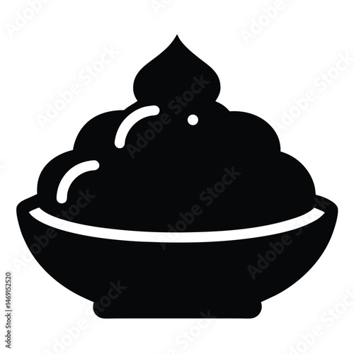 Vector illustration icons show a bowl with coffee and a bowl with sweet chocolate food