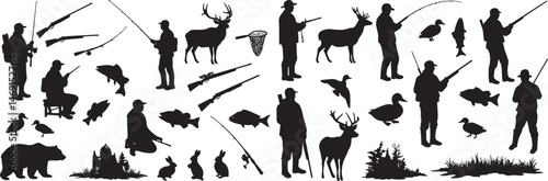 Band silhouette vector set: musicians, guitarists, singers, drummers, rock and roll performance art