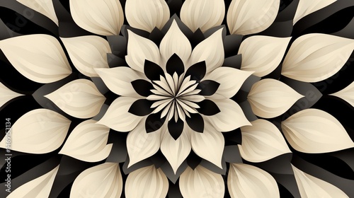 Abstract Floral Composition in Black, White and Cream Tone Color Scheme