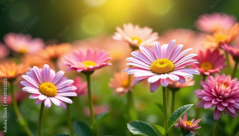 Obraz premium Vibrant daisy flower bed in full bloom, sunny day , outdoor, pattern, petals