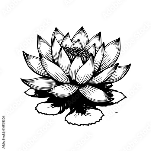 Elegant lotus flower illustration with a monochrome palette showcasing delicate petals