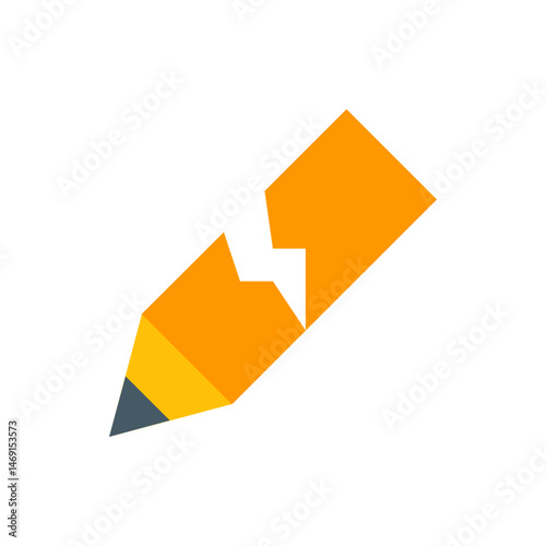 Illustration of a stylized orange pencil with a jagged white gap in the middle on a white background