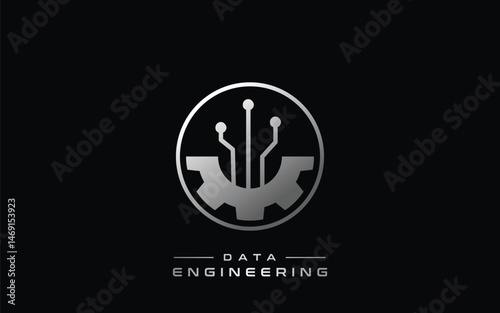 Data Engineering Circuit Logo Design with Gear Graphic 