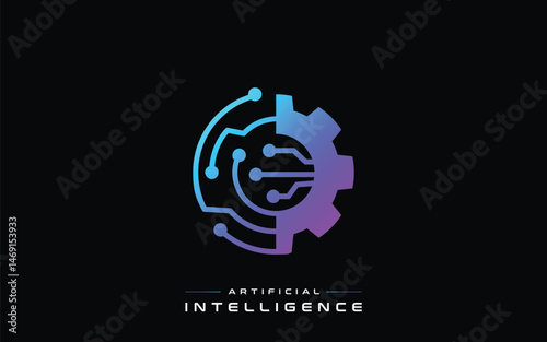 Artificial Intelligence Gear Circuit Logo Design For Technology Use