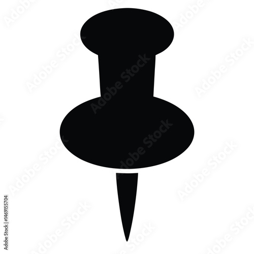 Isolated white, black, and red pushpins are sharp plastic office tools used to attach paper notes onto a board as a business reminder