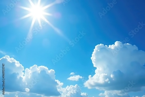 Bright blue sky, fluffy white clouds, intense sunlight , awe-inspiring, summer