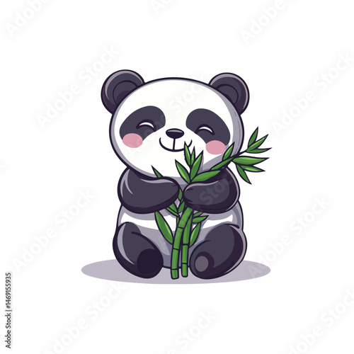cute panda mascot hugging bamboo vector design