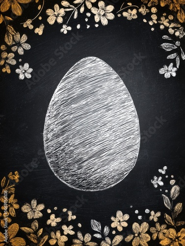 Hand-drawn Egg Sketch on Chalkboard Style Background With Floral Embellishments in Creative Space Generative AI