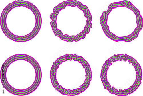 Abstract multi line neon rings, colorful modern abstract circular frame design. vector illustration.