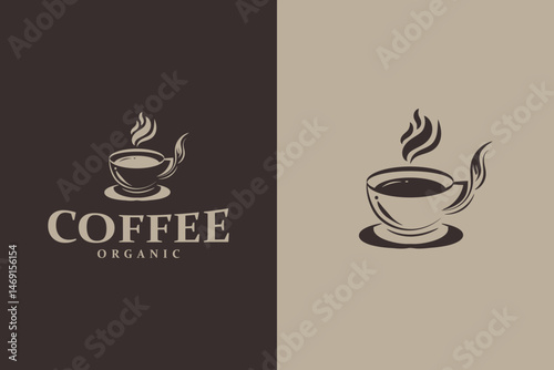 modern organic coffee symbol logo design vector illustration. caffeine and espresso cup icon logo vector design template with line brush, elegant and mature styles 