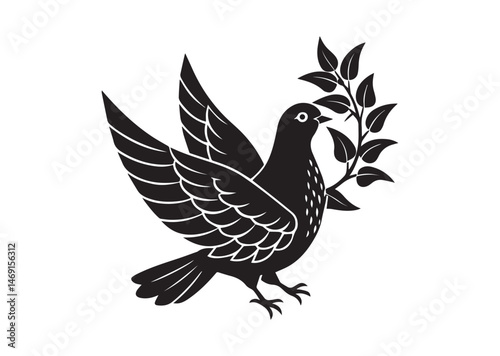 Dove with Branch Silhouette Vector