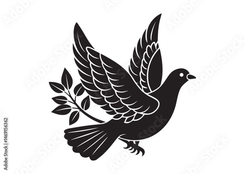 Dove with Branch Silhouette Vector