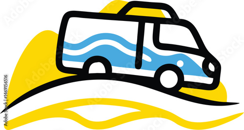 A yellow taxi car, a yellow auto on the road, and a yellow vehicle on the water represent diverse transportation illustrations
