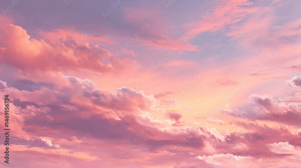 Obraz premium Pastel Sunset Sky with Soft Clouds in Gentle Focus and Dreamy Tones