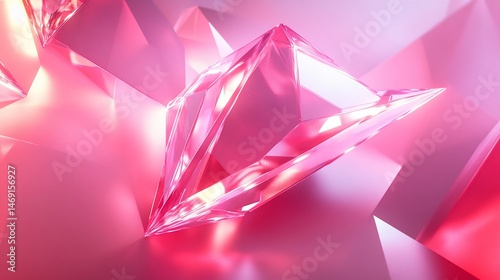 Abstract luminous pink geometric shapes rendering with glass elements