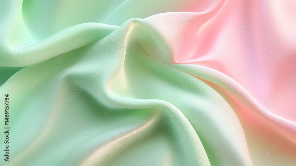 Obraz premium Abstract Pastel Green and Pink Fabric Texture with Flowing Wave Patterns for Art and Design