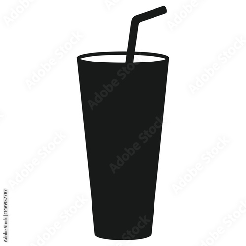 A vector illustration shows an isolated transparent glass container with a straw, holding cold red cola and a separate white glass of milk beverage