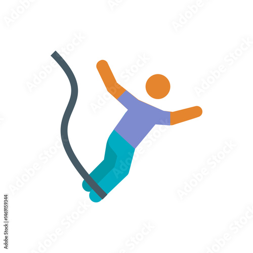 Illustration of a person bungee jumping with arms outstretched and a rope attached to their feet in action
