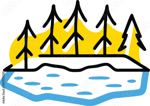 Vector illustration of a sea and beach scene under the sun, with a nature-inspired design that could evoke a holiday or seasonal celebration, perhaps using paper-cut art style and a color palette hint