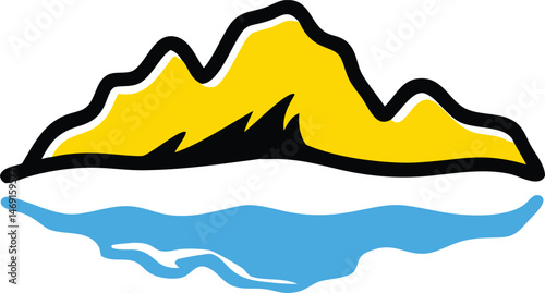 A vector illustration captures a serene mountain landscape under a blue sky, hinting at summer travel and the distant sea