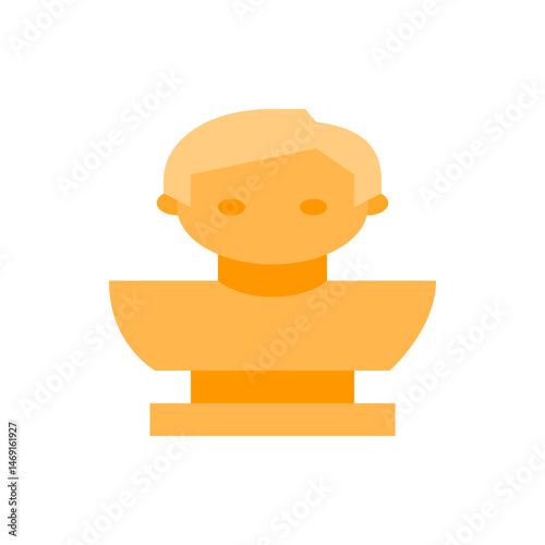 Illustration of a golden bust statue with a simplified geometric design on a white background space