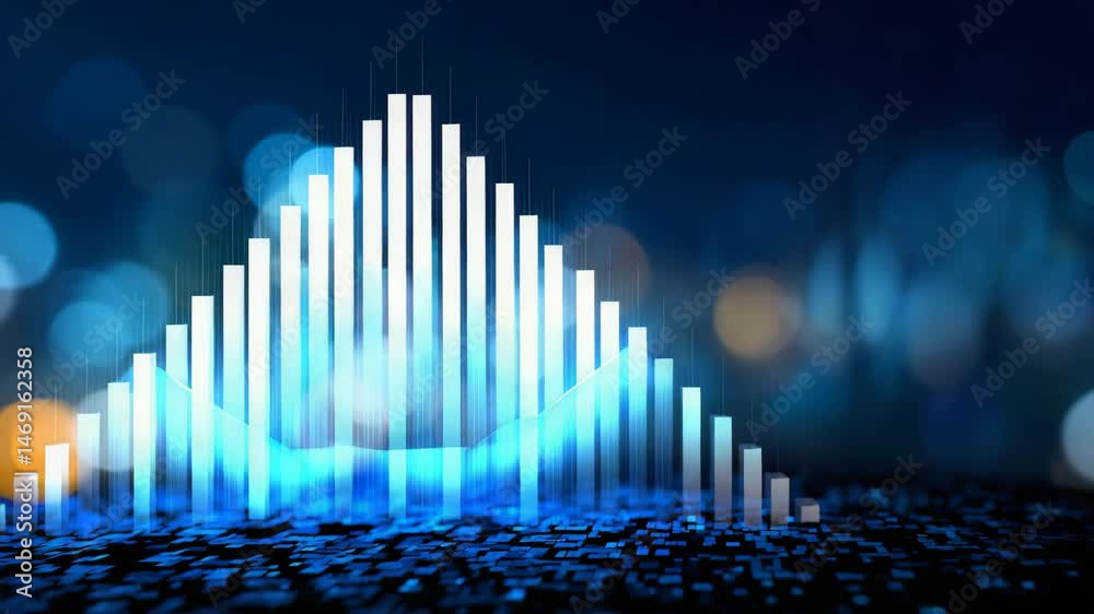 Abstract sound wave representation with glowing blue lights and digital elements. Abstract sound wave representation with glowing blue lights and digital elements.