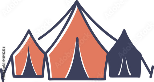 Vector illustration set of camping icons presents a tent symbol for travel and outdoor adventure design