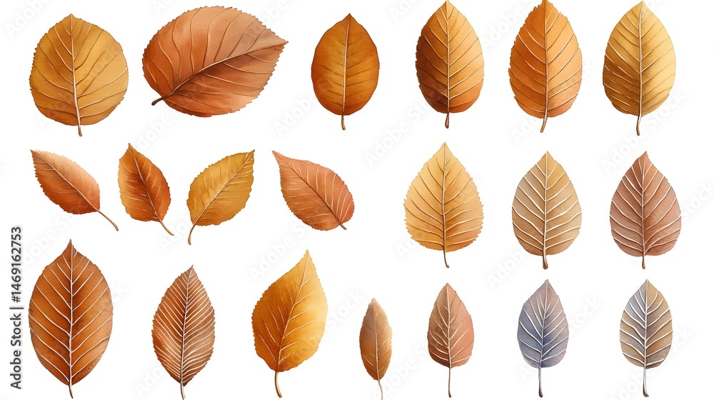 Autumnal foliage collection of various leaf shapes and colors. Autumnal foliage collection of various leaf shapes and colors.