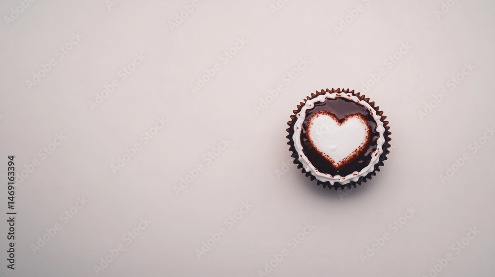 Fototapeta premium Single chocolate cupcake with heart design