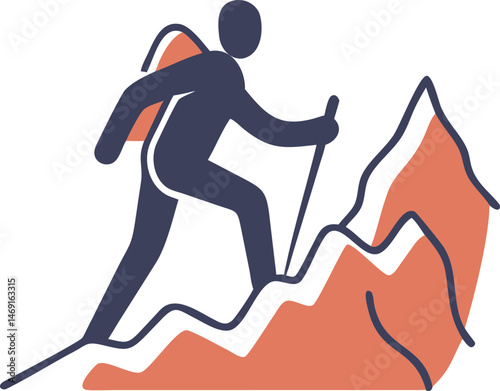 A black silhouette vector illustration shows an active man running as a lone athlete on a mountain