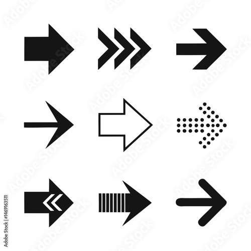 Best black arrow icon pack featuring nine different vector silhouettes isolated on a transparent background for user interface and web design