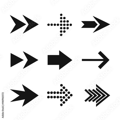 Best black arrow icon pack featuring nine different vector silhouettes isolated on a transparent background for user interface and web design