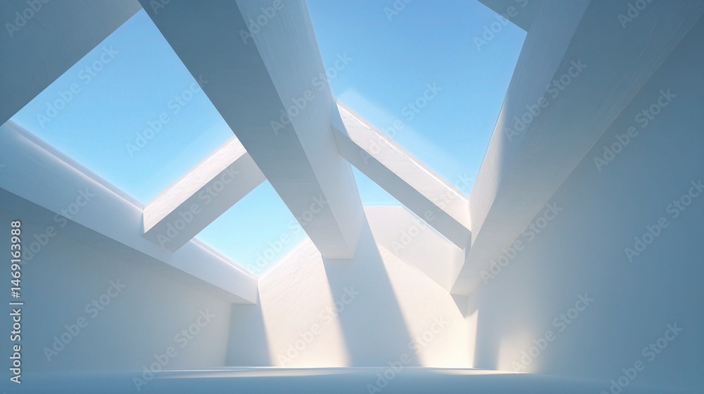 Obraz premium Minimalist Interior Design with Angular Skylights and Bright Light