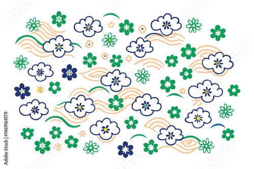 Abstract flower splats made of curved cloud edges, like paint blotches