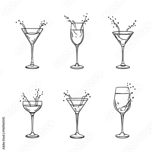 Elegant Cocktail Glass with Water Splash Hand Drawn Illustration