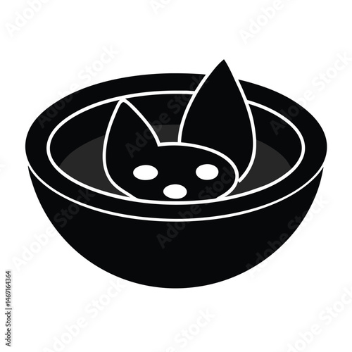 A cute black cartoon cat and a black and white fish are charming vector illustrations of beloved animal designs