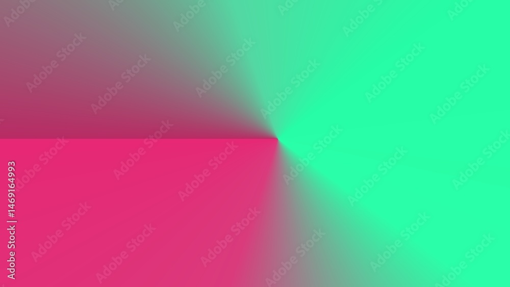Obraz premium Abstract digital background featuring a vibrant pink and mint green conical gradient with a sharp horizontal dividing line.