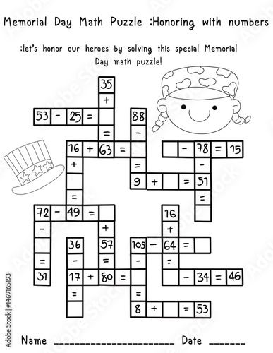 Memorial Day math puzzle honoring with numbers 